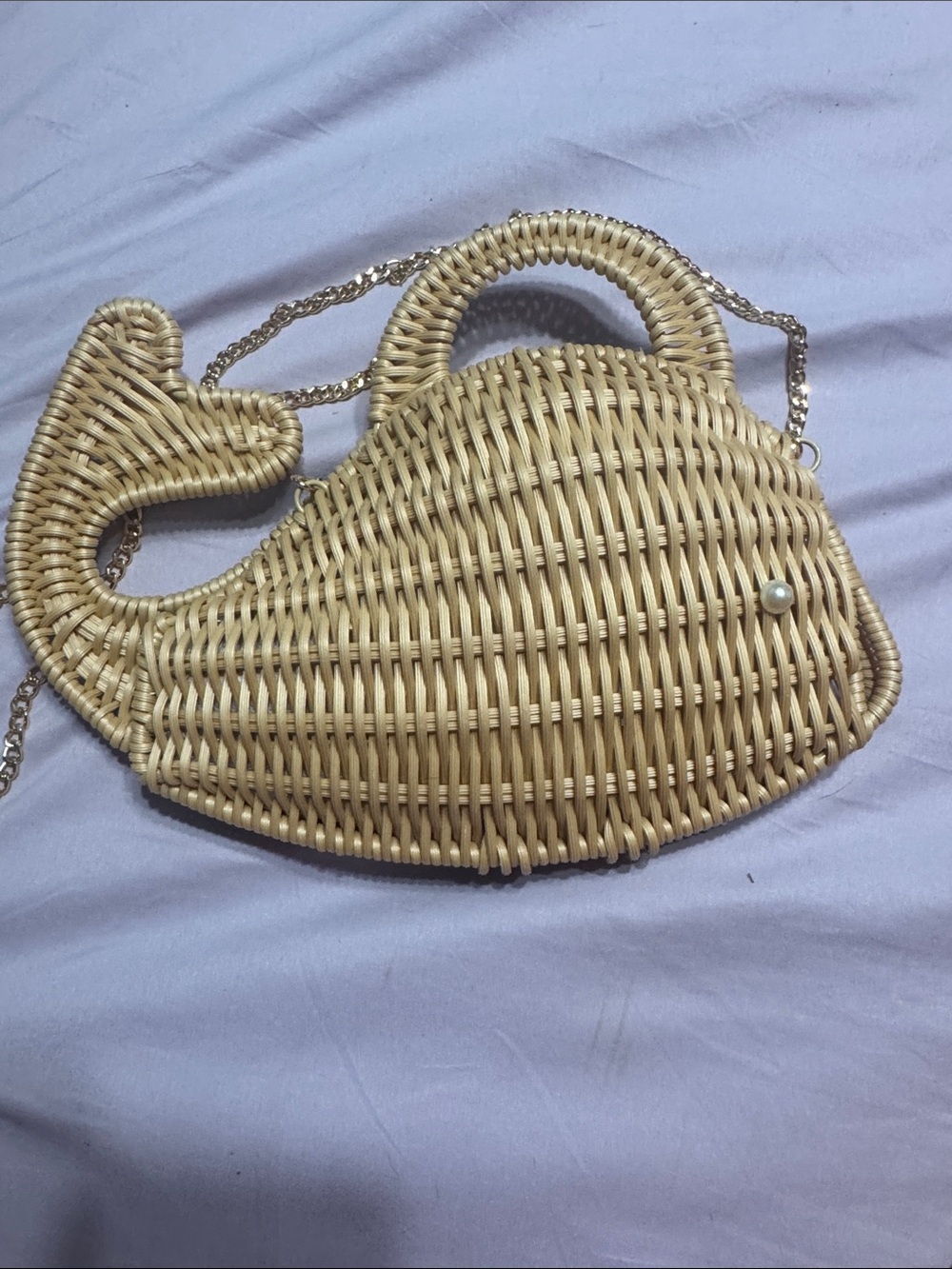 Woven Whale-Shaped Crossbody Bag - Natural